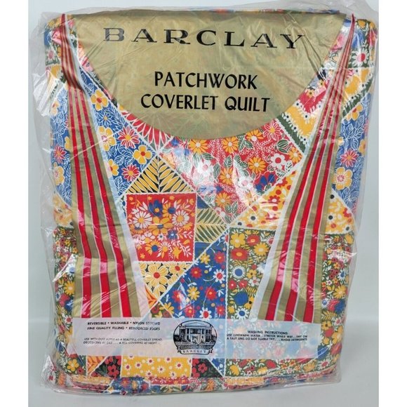 Vintage Barclay Patchwork Coverlet Quilt Red Blue‎ Yellow Floral Romany 76x86 - Picture 1 of 10